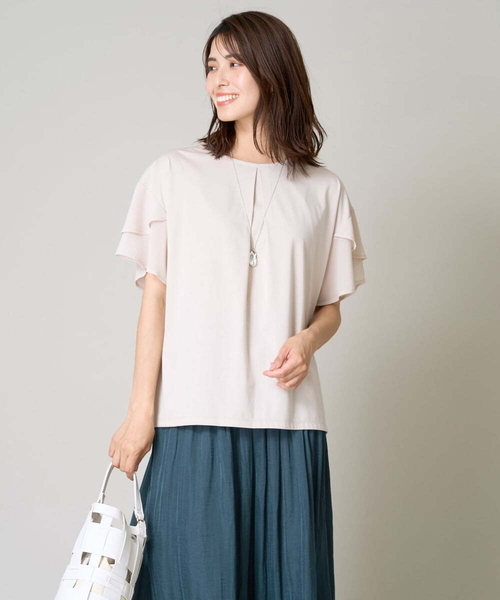 a.v.v（アーヴェヴェ）の「【接触冷感/UVカット】シフォンケープカットソー（Tシャツ/カットソー・レディース・ブラウン/ブラック/ミント/オレンジ/ライトグレー/ダークインディゴブルー・40/34/36/42/38）」の18枚目の写真