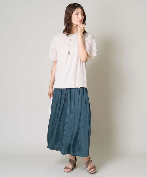 a.v.v（アーヴェヴェ）の「【接触冷感/UVカット】シフォンケープカットソー（Tシャツ/カットソー・レディース・ブラウン/ブラック/ミント/オレンジ/ライトグレー/ダークインディゴブルー・40/34/36/42/38）」の9枚目の写真