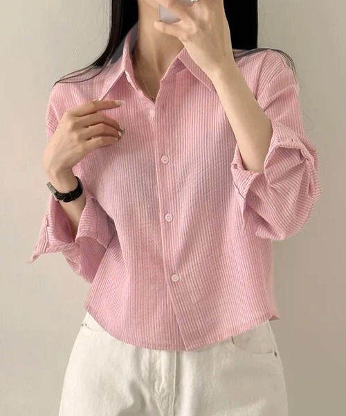 ベーシックデザインミニ丈シアーシャツ（シャツ/ブラウス）｜IRADOWL