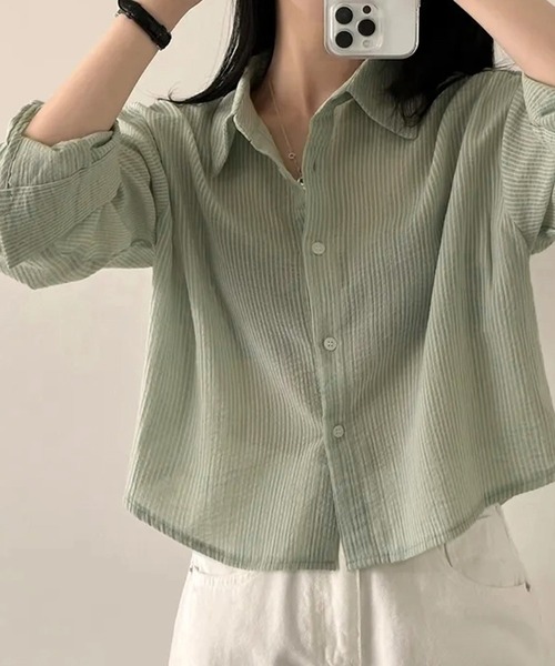 ⭐︎超美品⭐︎minimal sheerシャツ ベーシックデザインミニ丈シアーシャツ(シャツ/ブラウス