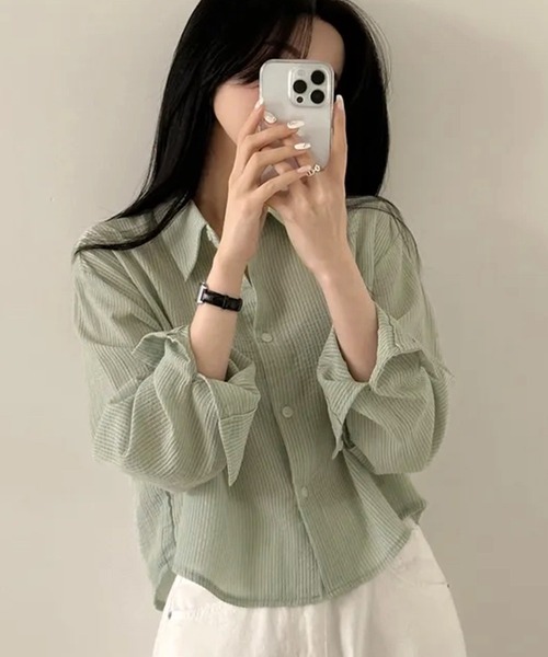 完売品papier Sheer Honey / Green シアーブラウス 