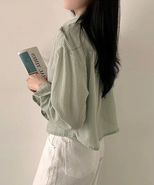 IRADOWL(アイラドール)の「ベーシックデザインミニ丈シアーシャツ(シャツ/ブラウス・レディース・ベージュ/グリーン/ピンク/ホワイト/ブルー・FREE)」の10枚目の写真
