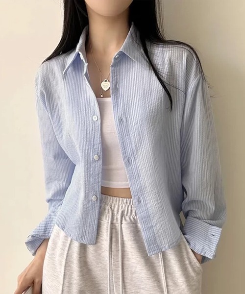 IRADOWL(アイラドール)の「ベーシックデザインミニ丈シアーシャツ(シャツ/ブラウス・レディース・ベージュ/グリーン/ピンク/ホワイト/ブルー・FREE)」の20枚目の写真