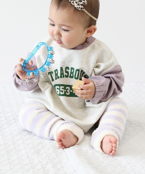 devirock（デビロック）の「綿100％ バイカラー スウェットロンパース（ロンパース・キッズ・グレー系1/パープル系7/杢グレー/ブラック系その他/スミクロ/オートミール・80ｃｍ/70cm）」の6枚目の写真