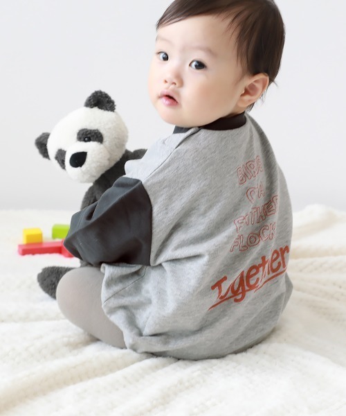 devirock（デビロック）の「綿100％ バイカラー スウェットロンパース（ロンパース・キッズ・グレー系1/パープル系7/杢グレー/ブラック系その他/スミクロ/オートミール・80ｃｍ/70cm）」の3枚目の写真