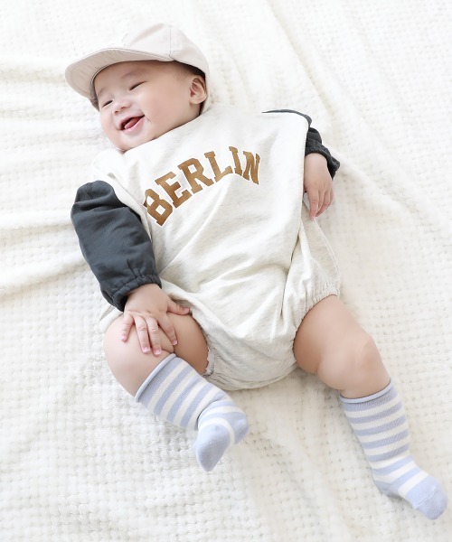 devirock（デビロック）の「綿100％ バイカラー スウェットロンパース（ロンパース・キッズ・グレー系1/パープル系7/杢グレー/ブラック系その他/スミクロ/オートミール・80ｃｍ/70cm）」の13枚目の写真