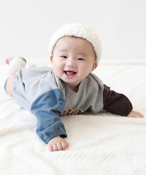 devirock（デビロック）の「綿100％ バイカラー スウェットロンパース（ロンパース・キッズ・グレー系1/パープル系7/杢グレー/ブラック系その他/スミクロ/オートミール・80ｃｍ/70cm）」の12枚目の写真