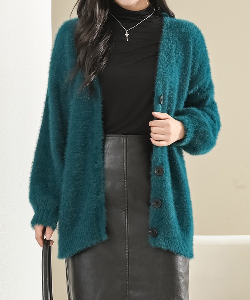 Lace Ladies(レースレディース)の「ソリッドカラー Vネック ファー ニット カーディガン(カーディガン/ボレロ・レディース・ベージュ/グリーン/ホワイト/グレー/ブラック・FREE)」の5枚目の写真