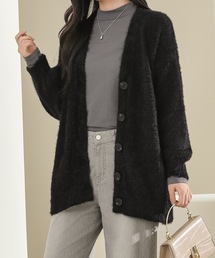 Lace Ladies（レースレディース）の「ソリッドカラー Vネック ファー ニット カーディガン（カーディガン/ボレロ）」