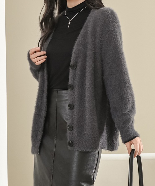 Lace Ladies(レースレディース)の「ソリッドカラー Vネック ファー ニット カーディガン(カーディガン/ボレロ・レディース・ベージュ/グリーン/ホワイト/グレー/ブラック・FREE)」の12枚目の写真