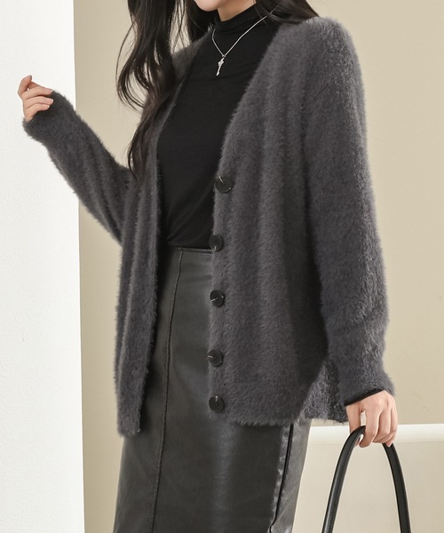 Lace Ladies(レースレディース)の「ソリッドカラー Vネック ファー ニット カーディガン(カーディガン/ボレロ・レディース・ベージュ/グリーン/ホワイト/グレー/ブラック・FREE)」の13枚目の写真
