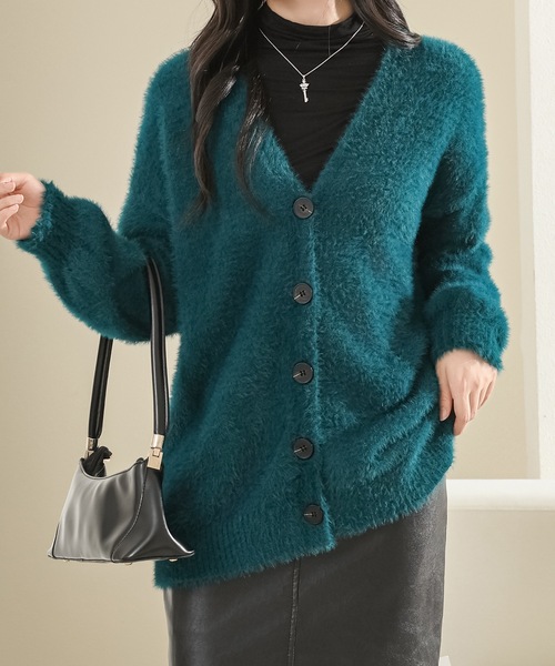 Lace Ladies(レースレディース)の「ソリッドカラー Vネック ファー ニット カーディガン(カーディガン/ボレロ・レディース・ベージュ/グリーン/ホワイト/グレー/ブラック・FREE)」の14枚目の写真