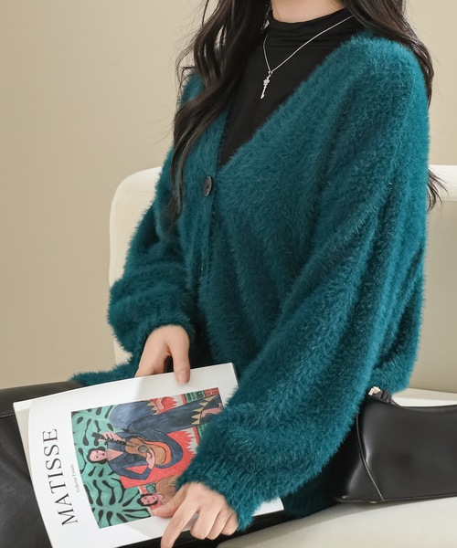 Lace Ladies(レースレディース)の「ソリッドカラー Vネック ファー ニット カーディガン(カーディガン/ボレロ・レディース・ベージュ/グリーン/ホワイト/グレー/ブラック・FREE)」の15枚目の写真