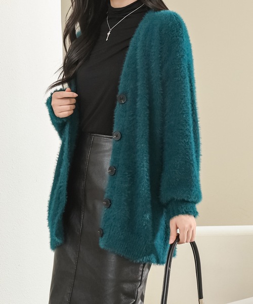 Lace Ladies(レースレディース)の「ソリッドカラー Vネック ファー ニット カーディガン(カーディガン/ボレロ・レディース・ベージュ/グリーン/ホワイト/グレー/ブラック・FREE)」の17枚目の写真