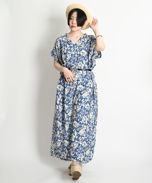 フラワー総柄 半袖 マキシワンピース（ワンピース）｜ABBEY MARKET（アビーマーケット）