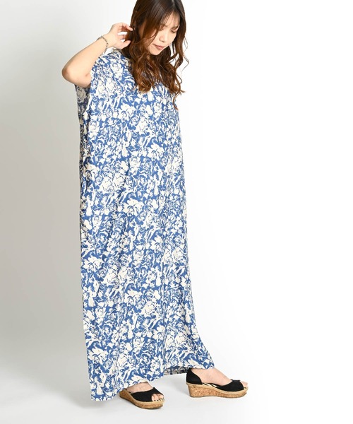 フラワー総柄 半袖 マキシワンピース（ワンピース）｜ABBEY MARKET（アビーマーケット）