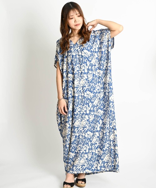 フラワー総柄 半袖 マキシワンピース（ワンピース）｜ABBEY MARKET（アビーマーケット）