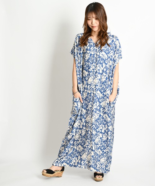 フラワー総柄 半袖 マキシワンピース（ワンピース）｜ABBEY MARKET（アビーマーケット）