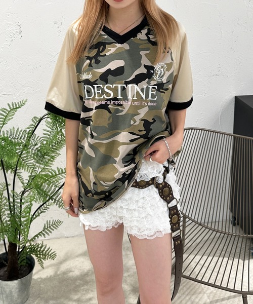 sedacle girl(セダクルガール)の「アソート切り替えユニフォームT(Tシャツ/カットソー・レディース・カーキ/ピンク・FREE)」の1枚目の写真