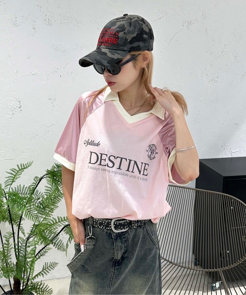 sedacle girl(セダクルガール)の「アソート切り替えユニフォームT(Tシャツ/カットソー・レディース・カーキ/ピンク・FREE)」の8枚目の写真