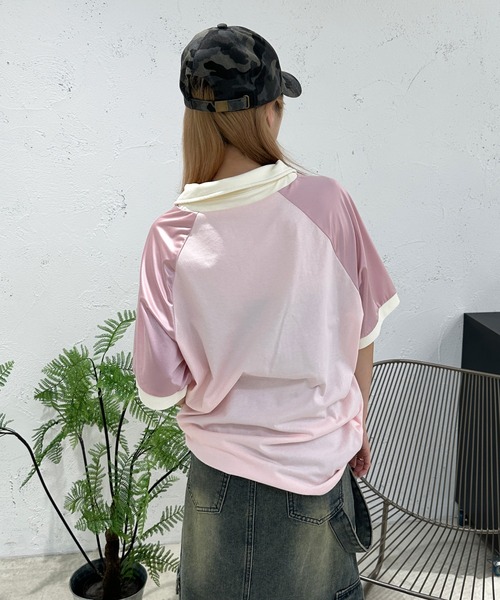 sedacle girl(セダクルガール)の「アソート切り替えユニフォームT(Tシャツ/カットソー・レディース・カーキ/ピンク・FREE)」の9枚目の写真