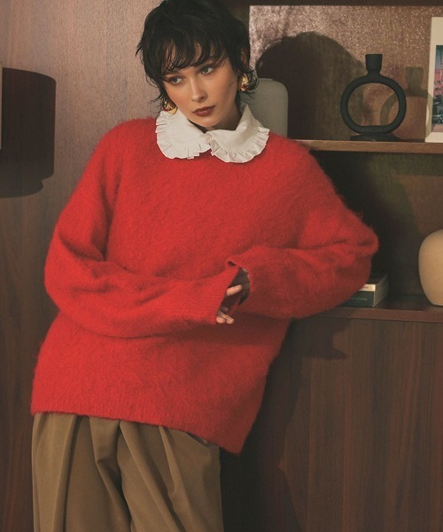 DONOBAN（ドノバン）の「カラーウールニット（ニット/セーター・レディース・ブルー/グレー/レッド/グリーン/モカ・ONE）」の5枚目の写真