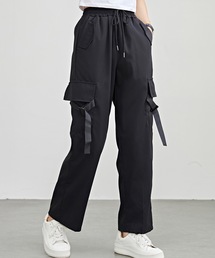 ブラックカーゴパンツ サイドポケット付き カーゴパンツ サイドポケットスーパーワイドタックミリタリー