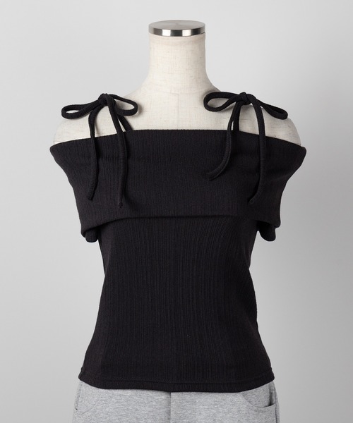 me+em select(ミームセレクト)の「【 2color 】ダブルリボンオフショルダーリブトップス / double ribbon off-shoulder rib tops(Tシャツ/カットソー・レディース・アイボリー/ブラック・FREE)」の18枚目の写真