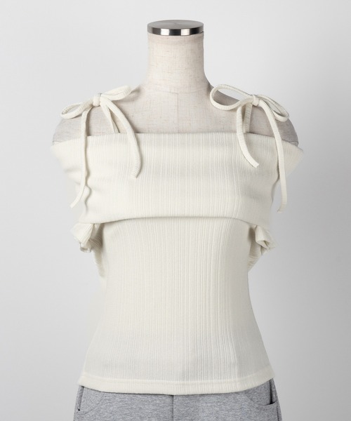me+em select(ミームセレクト)の「【 2color 】ダブルリボンオフショルダーリブトップス / double ribbon off-shoulder rib tops(Tシャツ/カットソー・レディース・アイボリー/ブラック・FREE)」の17枚目の写真