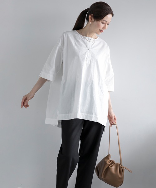 【セール】【DECADE CLASSIC】ヘンリーネック コットン Tシャツ（Tシャツ/カットソー）｜DECADE CLASSIC（ディケイド クラシック）