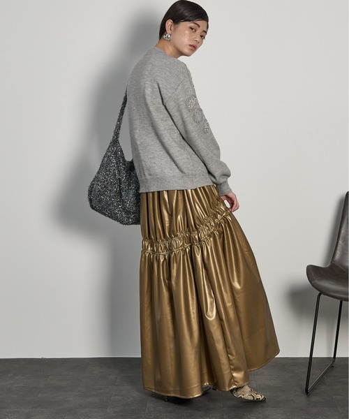 SORAIN シルバー ギャザー フレアスカート 38 SORAIN シルバー ギャザー フレアスカート 38 THE YOn（ザヨン