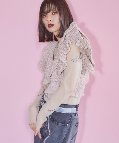 ELLEgirl（エルガール）の「ミックスカラーラッフルフリルビスチェ【ELLEgirl/エル ガール】（キャミソール・レディース・ピンク/オレンジ・FREE）」の5枚目の写真