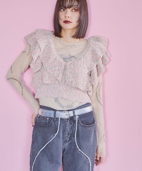 ELLEgirl（エルガール）の「ミックスカラーラッフルフリルビスチェ【ELLEgirl/エル ガール】（キャミソール・レディース・ピンク/オレンジ・FREE）」の3枚目の写真