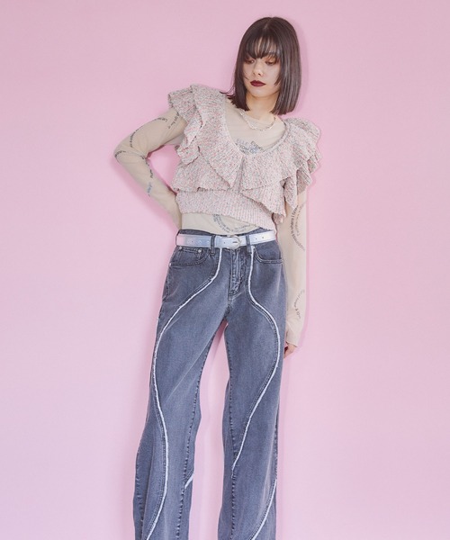 ELLEgirl（エルガール）の「ミックスカラーラッフルフリルビスチェ【ELLEgirl/エル ガール】（キャミソール・レディース・ピンク/オレンジ・FREE）」の7枚目の写真