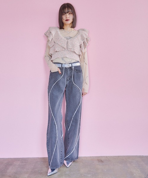 ELLEgirl（エルガール）の「ミックスカラーラッフルフリルビスチェ【ELLEgirl/エル ガール】（キャミソール・レディース・ピンク/オレンジ・FREE）」の8枚目の写真