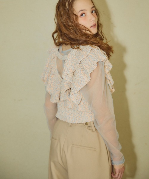 ELLEgirl（エルガール）の「ミックスカラーラッフルフリルビスチェ【ELLEgirl/エル ガール】（キャミソール・レディース・ピンク/オレンジ・FREE）」の13枚目の写真