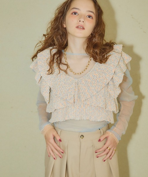 ELLEgirl（エルガール）の「ミックスカラーラッフルフリルビスチェ【ELLEgirl/エル ガール】（キャミソール・レディース・ピンク/オレンジ・FREE）」の11枚目の写真