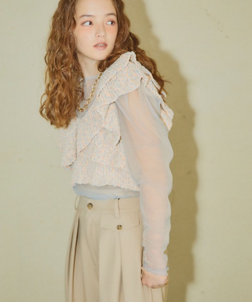 ELLEgirl（エルガール）の「ミックスカラーラッフルフリルビスチェ【ELLEgirl/エル ガール】（キャミソール・レディース・ピンク/オレンジ・FREE）」の12枚目の写真