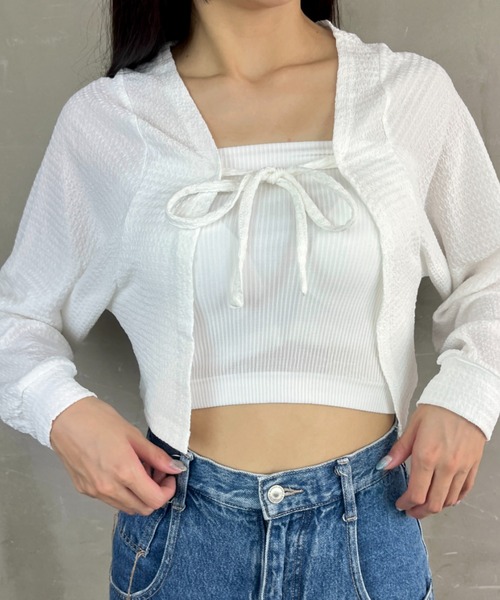 Loco Ocean(ロコオーシャン)の「フロントリボン ショート ボレロ カーディガン(カーディガン/ボレロ・レディース・ブラック/オフホワイト・FREE)」の1枚目の写真