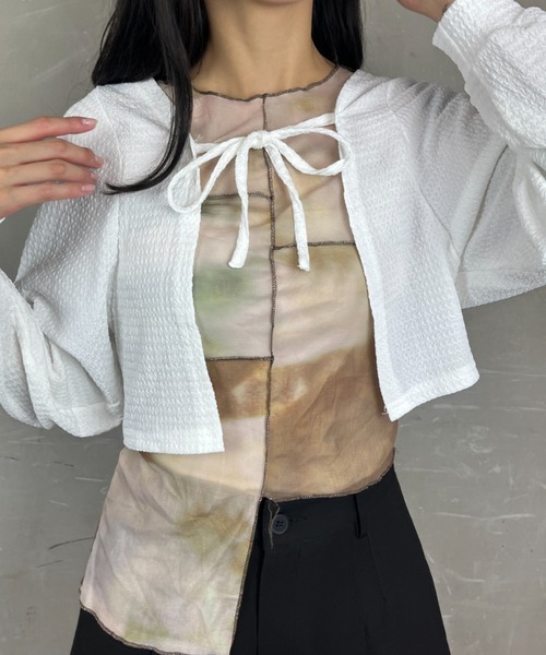 Loco Ocean(ロコオーシャン)の「フロントリボン ショート ボレロ カーディガン(カーディガン/ボレロ・レディース・ブラック/オフホワイト・FREE)」の4枚目の写真
