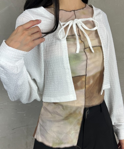 Loco Ocean(ロコオーシャン)の「フロントリボン ショート ボレロ カーディガン(カーディガン/ボレロ・レディース・ブラック/オフホワイト・FREE)」の7枚目の写真