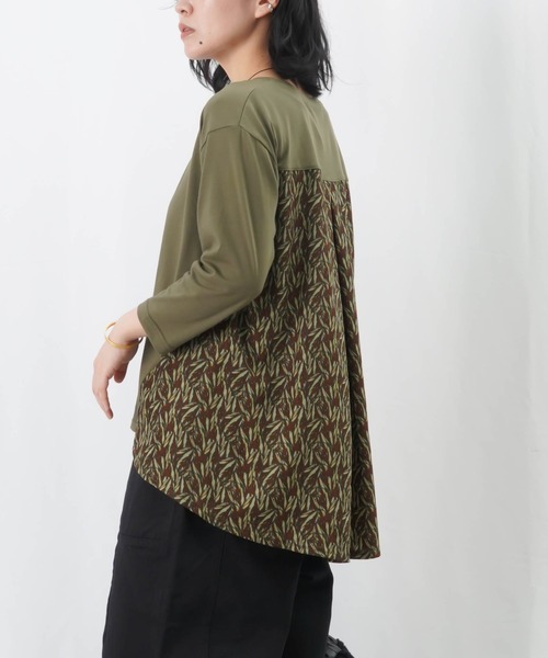 【セール】LC/LLL 布帛柄ドッキングプルオーバー / ボタニカル切替TOPS（Tシャツ/カットソー）｜LUCA/LADY LUCK LUCA（ルカ/レディラックルカ）