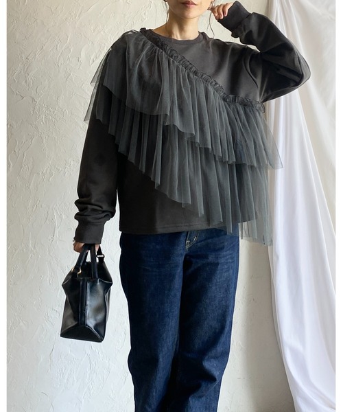 セール】チュールドッキングフリルスウェット（スウェット）｜She's