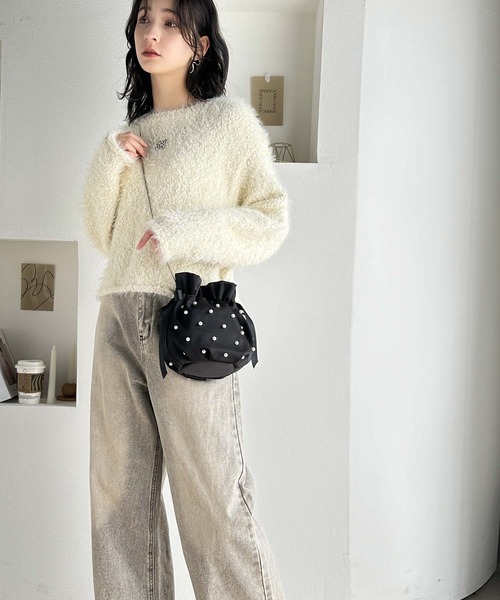 セール】【mily bilet】大人かわいく。リボン使いパールベロアサテン  