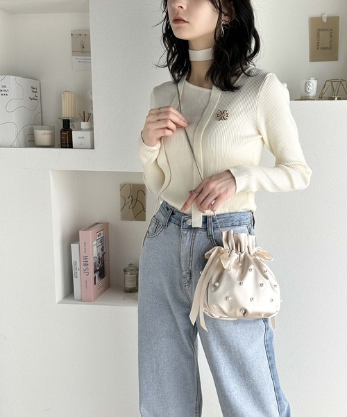 セール】【mily bilet】大人かわいく。リボン使いパールベロアサテン  