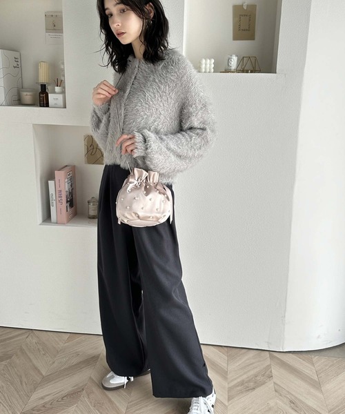 セール】【mily bilet】大人かわいく。リボン使いパールベロアサテン  