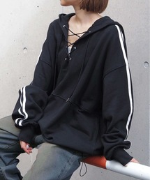 tiptop | 【選べる2デザイン】裏毛レースアップBIGパーカー(パーカー)