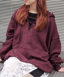 tiptop | 【選べる2デザイン】裏毛レースアップBIGパーカー(パーカー)