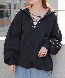 tiptop | 【選べる2デザイン】裏毛レースアップBIGパーカー(パーカー)