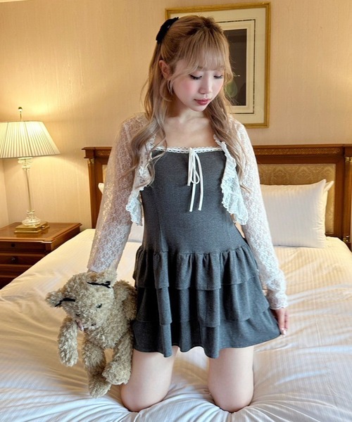 one after another NICE CLAUP(ワンアフターアナザーナイスクラップ)の「【plume】ボレロセットワンピース(ワンピース・レディース・チャコールグレー/アイボリー/ブラック系その他・FREE)」の1枚目の写真